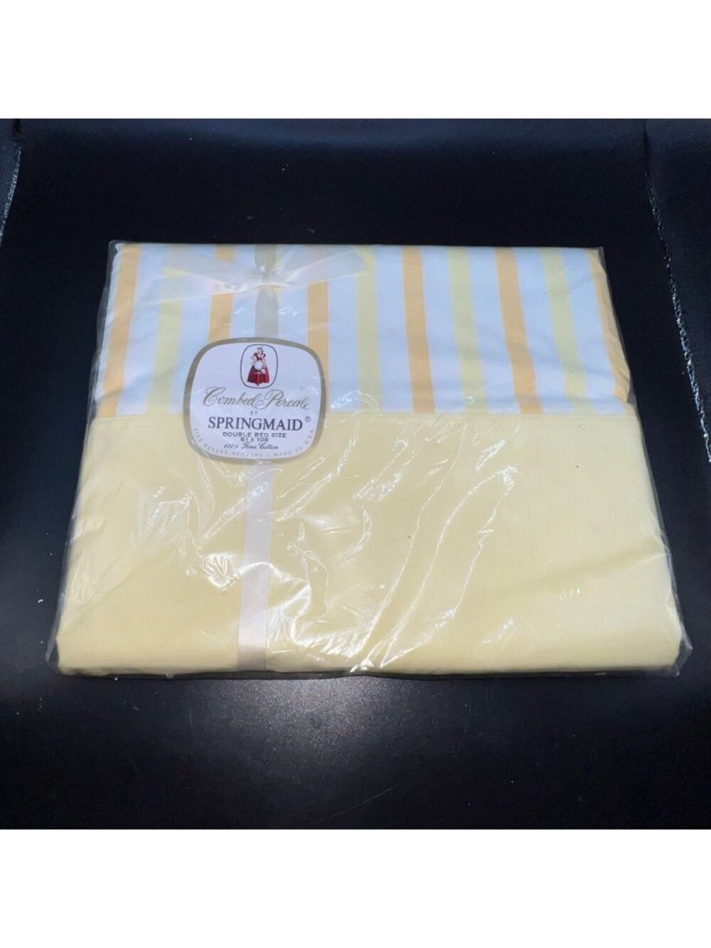 Springmaid Double Flat Sheet Yellow White Stripe 81x108 100% Cotton USA vintage